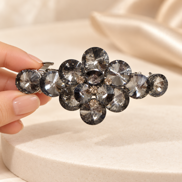 Midnight Bloom Crystal Barrette