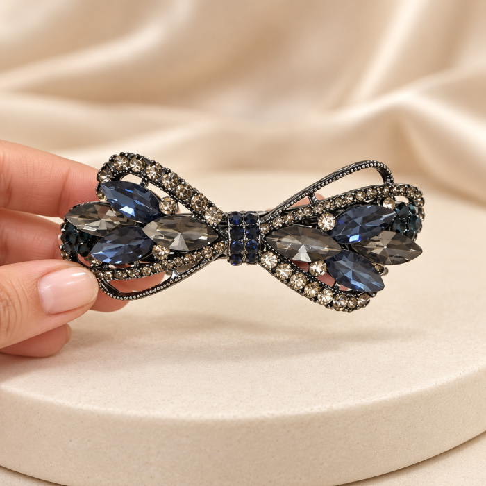 Sapphire Noir Bow Barrette