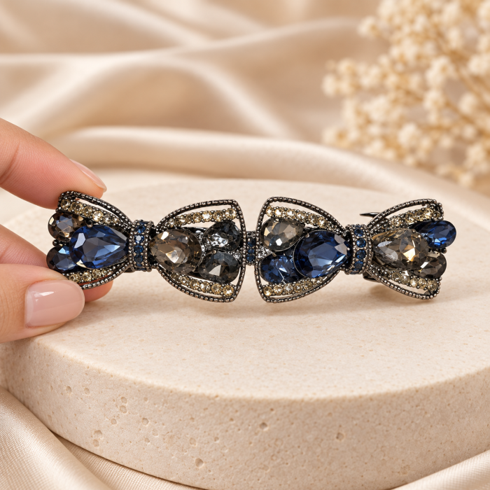 Midnight Double-Bow Barrette